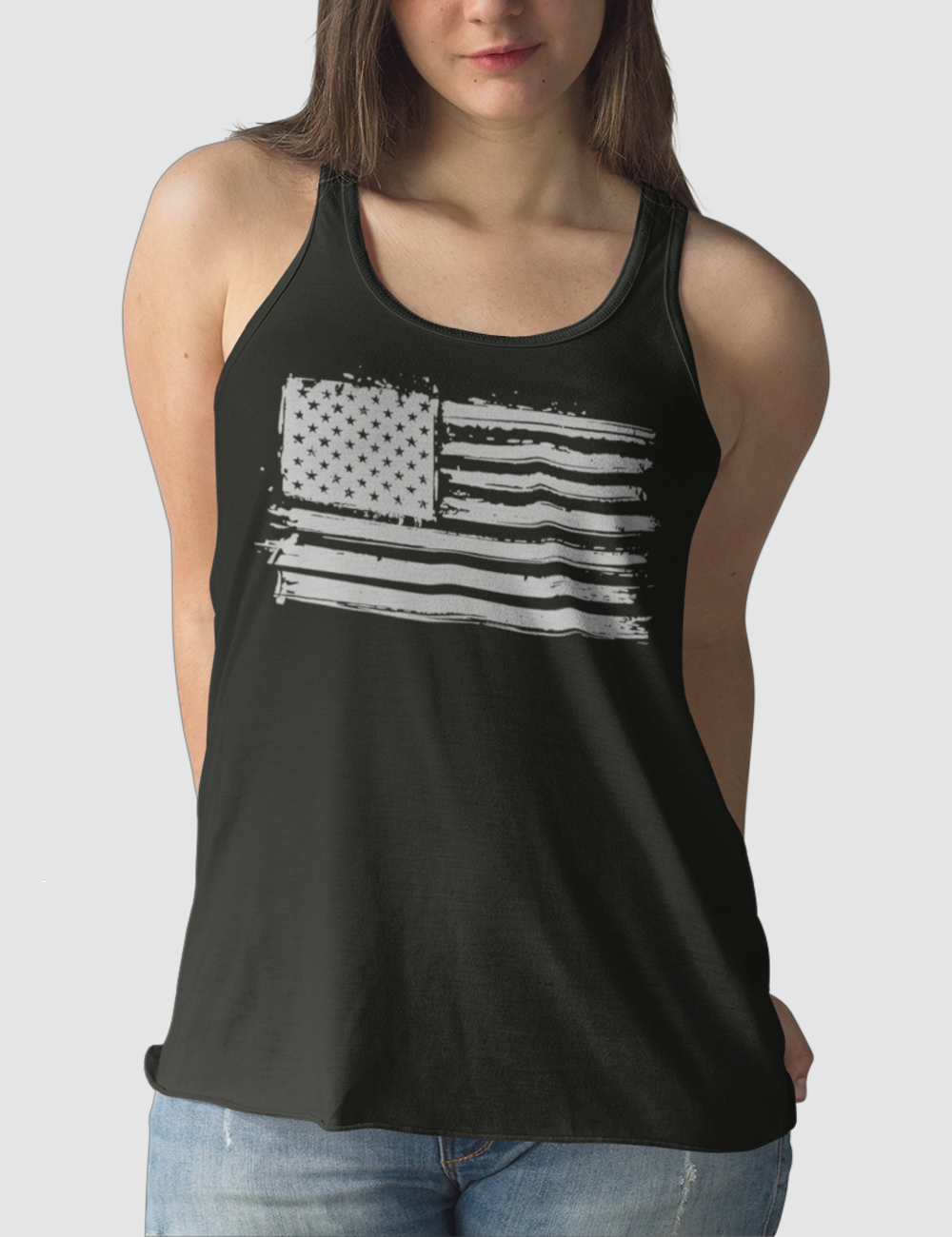 Paint Splattered American Flag | Women's Cut Racerback Tank Top OniTakai