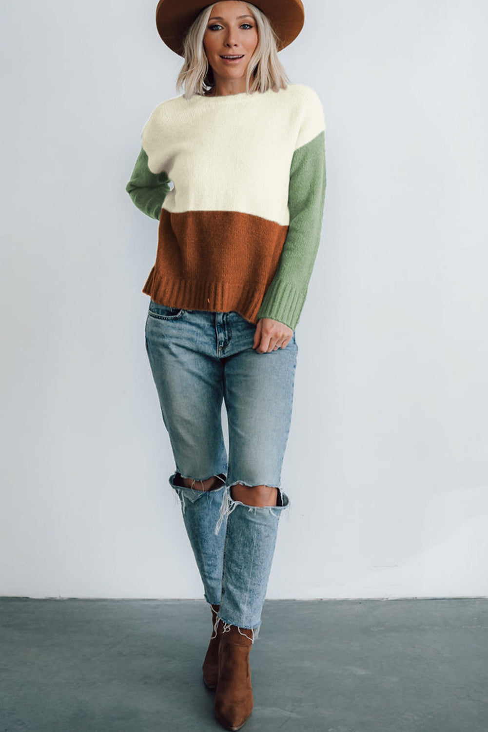 Parchment Ribbed Trim Color Block Sweater OniTakai