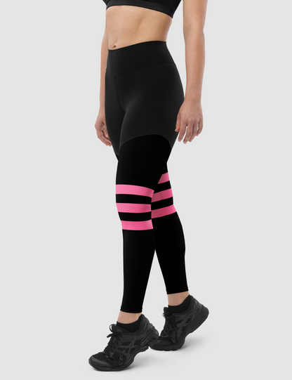 Passion Pink Triple Knee Striped | Women's Premium Sports Leggings OniTakai