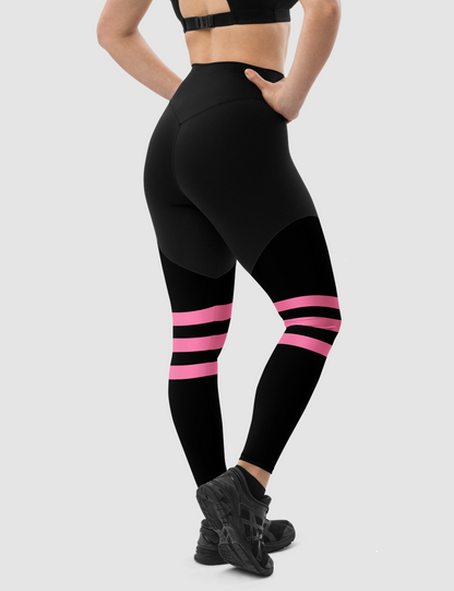 Passion Pink Triple Knee Striped | Women's Premium Sports Leggings OniTakai