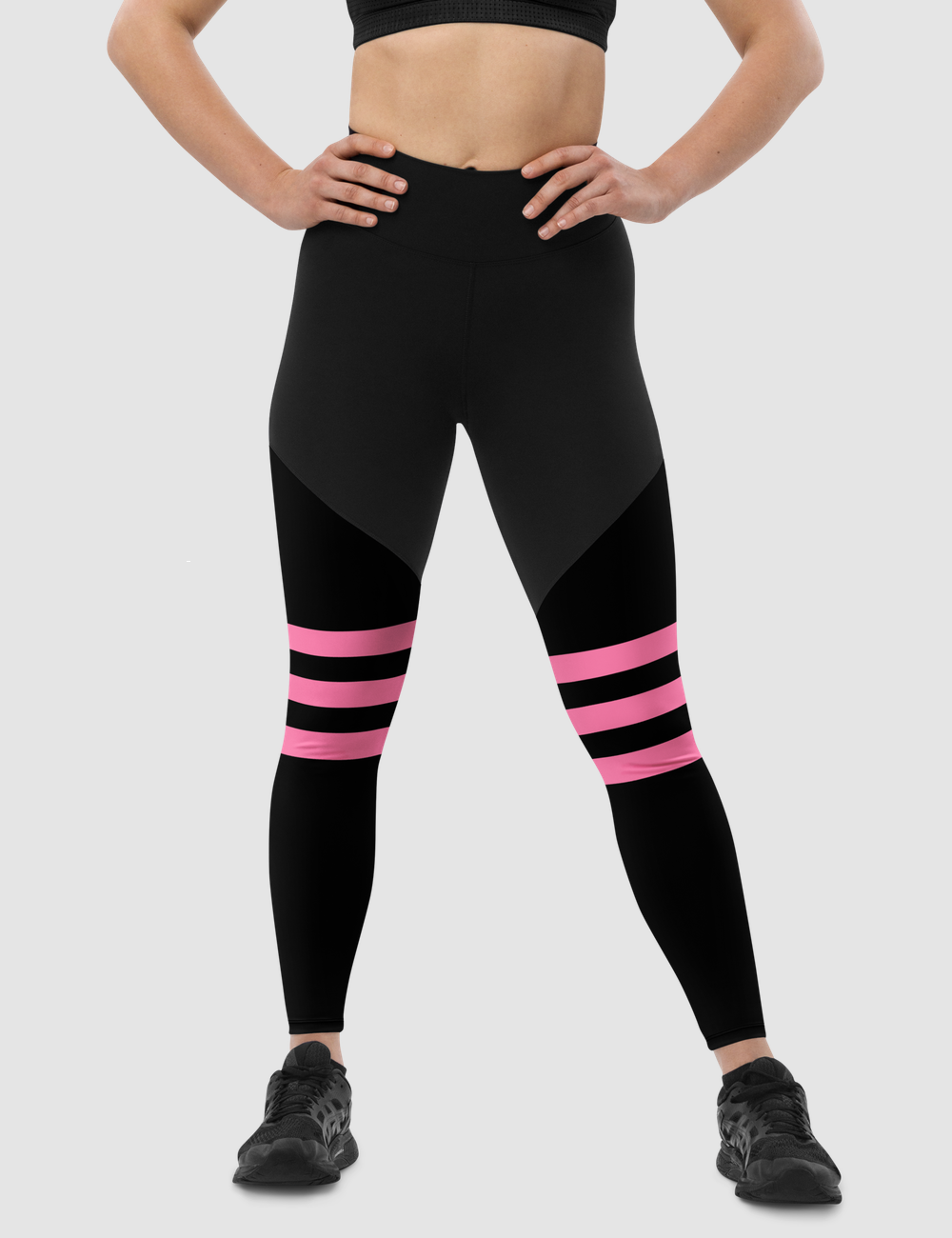 Passion Pink Triple Knee Striped | Women's Premium Sports Leggings OniTakai