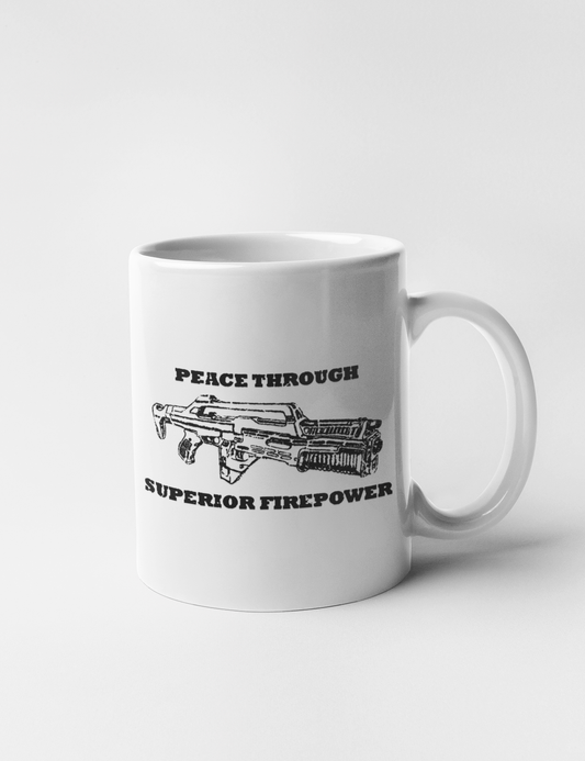 Peace Through Superior Firepower Aliens Edition Classic Coffee Mug OniTakai