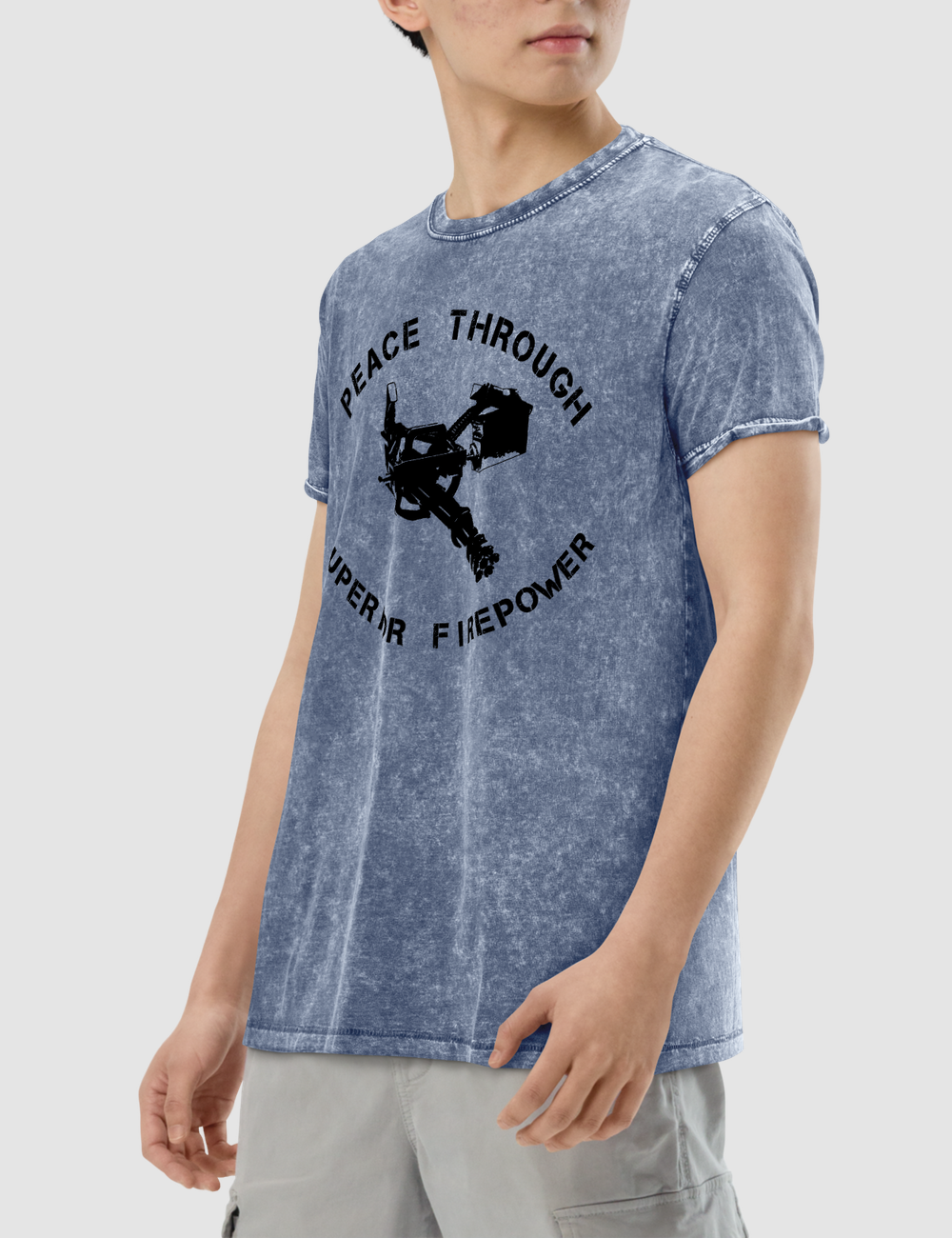 Peace Through Superior Firepower Men's Denim T-Shirt OniTakai