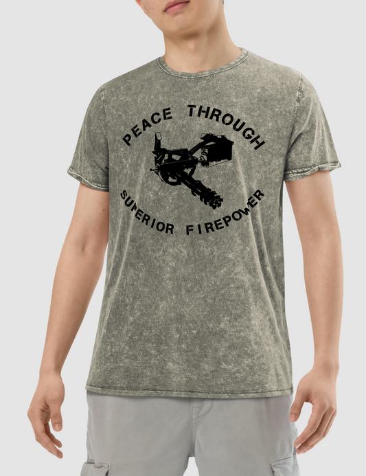Peace Through Superior Firepower Men's Denim T-Shirt OniTakai