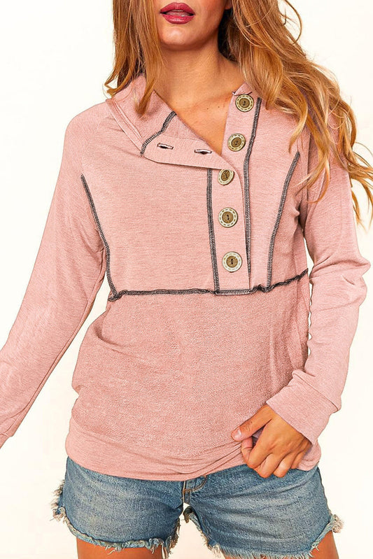 Pink Buttons Front Princess Line Out Seam Hoodie OniTakai