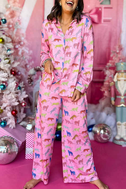 Pink Cheetah Print Shirt and Pants Pajama Set OniTakai