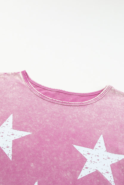 Pink Vintage Star Printed Mineral Wash Graphic Tee OniTakai