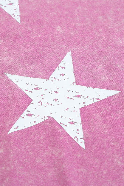 Pink Vintage Star Printed Mineral Wash Graphic Tee OniTakai