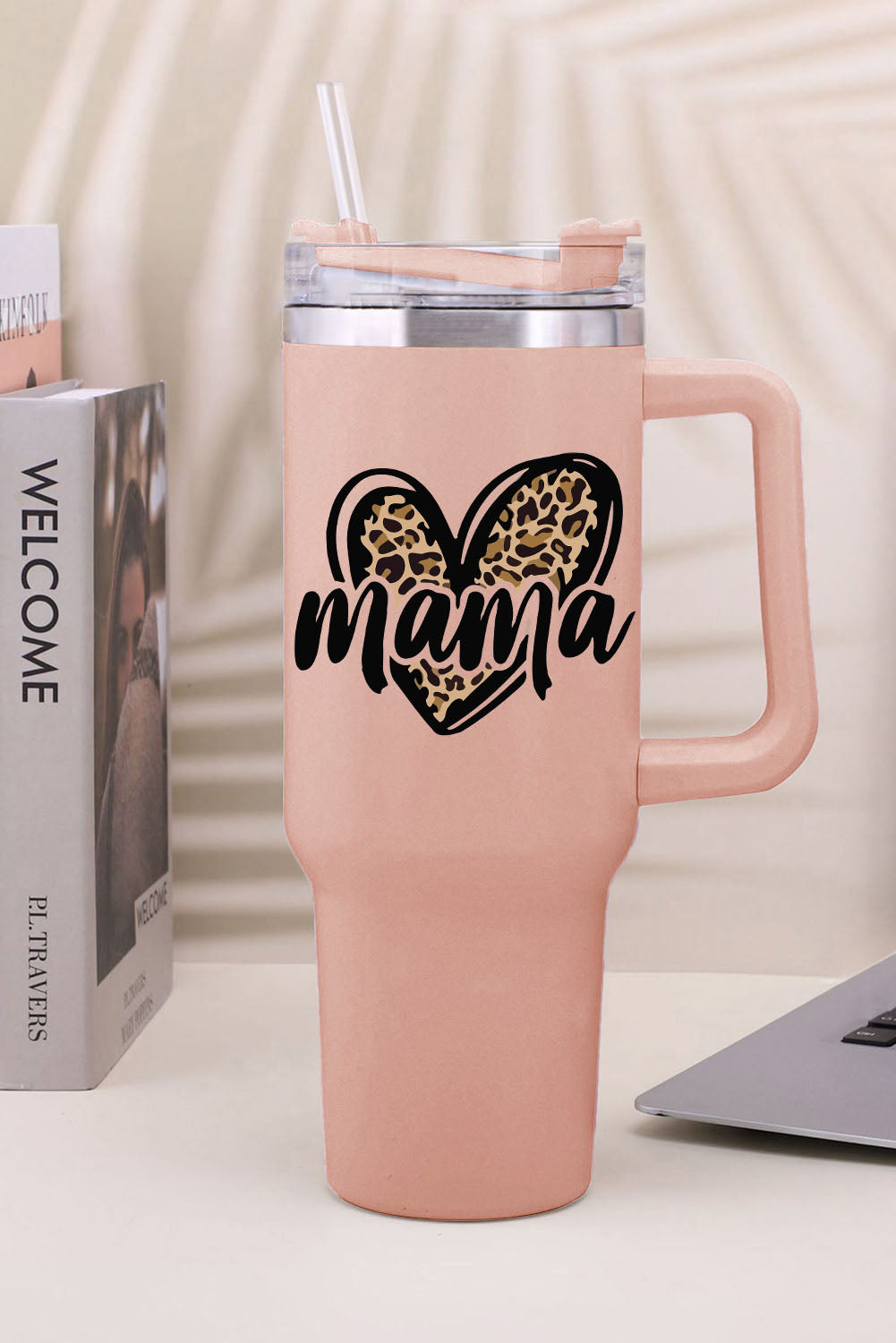 Pink mama Leopard Heart Shape Stainless Steel Insulate Cup 40oz OniTakai