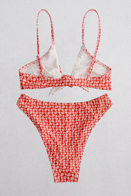 Printed Tie Front Spaghetti Strap Bikini Set OniTakai