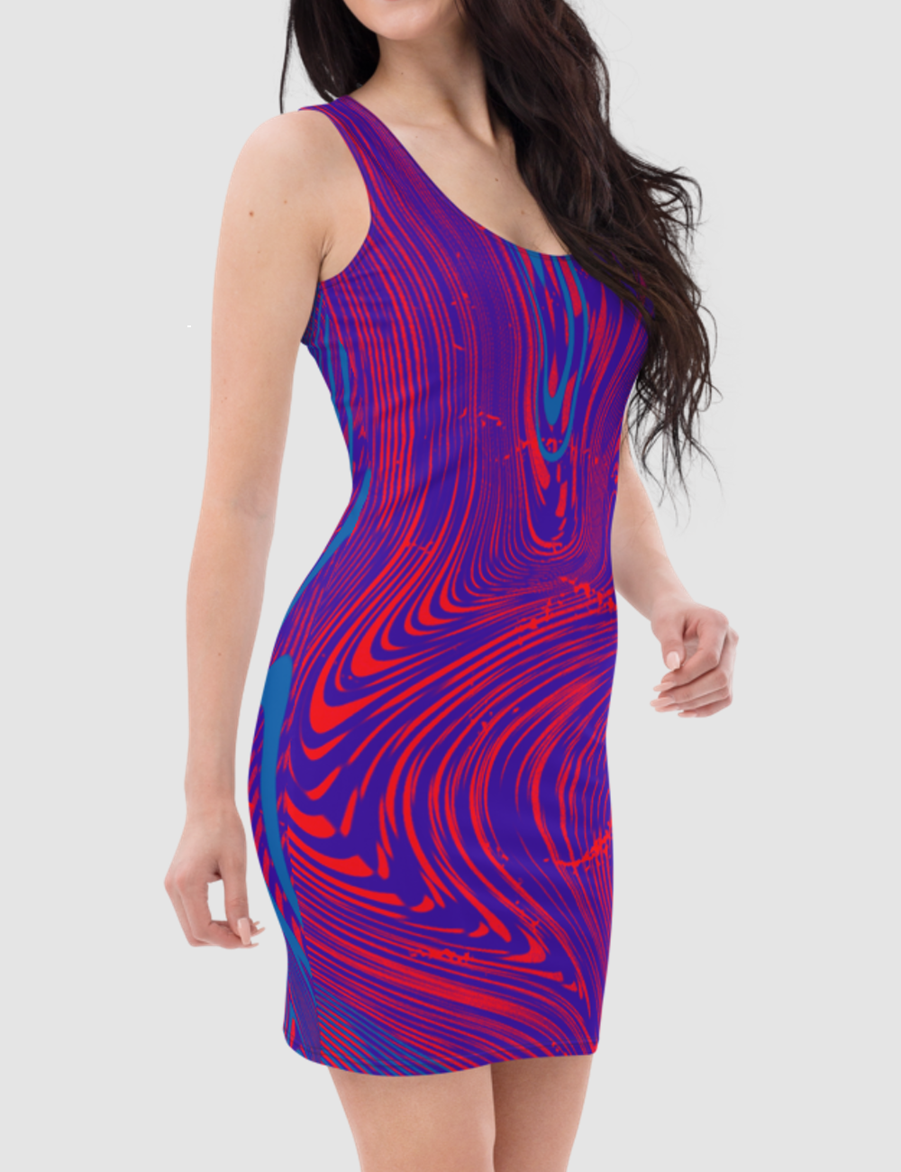 Psychedelic Liquid Coral Abstract | Women's Sleeveless Fitted Sublimated Dress OniTakai