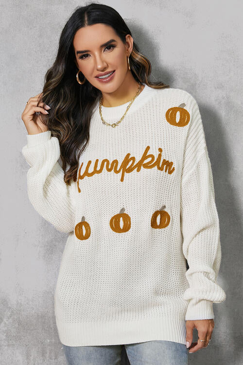 Pumpkin Embroidery Long Sleeve Sweater OniTakai