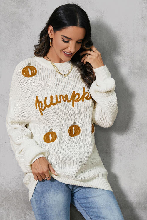 Pumpkin Embroidery Long Sleeve Sweater OniTakai