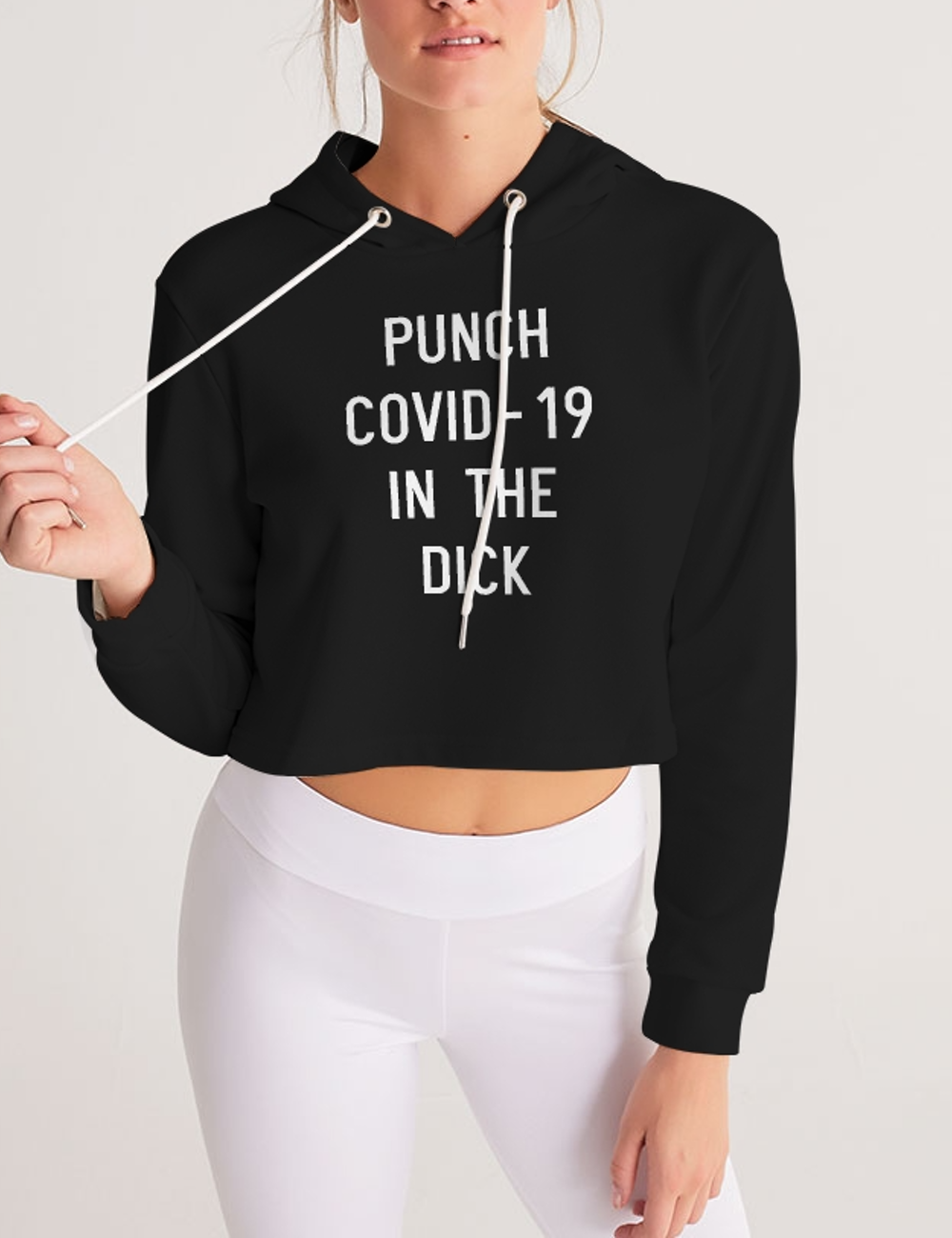 Punch Covid-19 In The Dick | Women's Premium Cropped Hoodie OniTakai