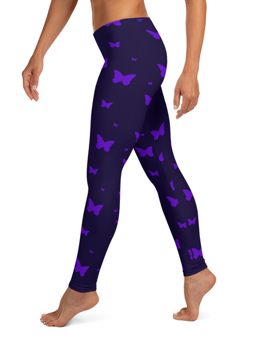 Purple Butterflies Low Waist Yoga Leggings OniTakai