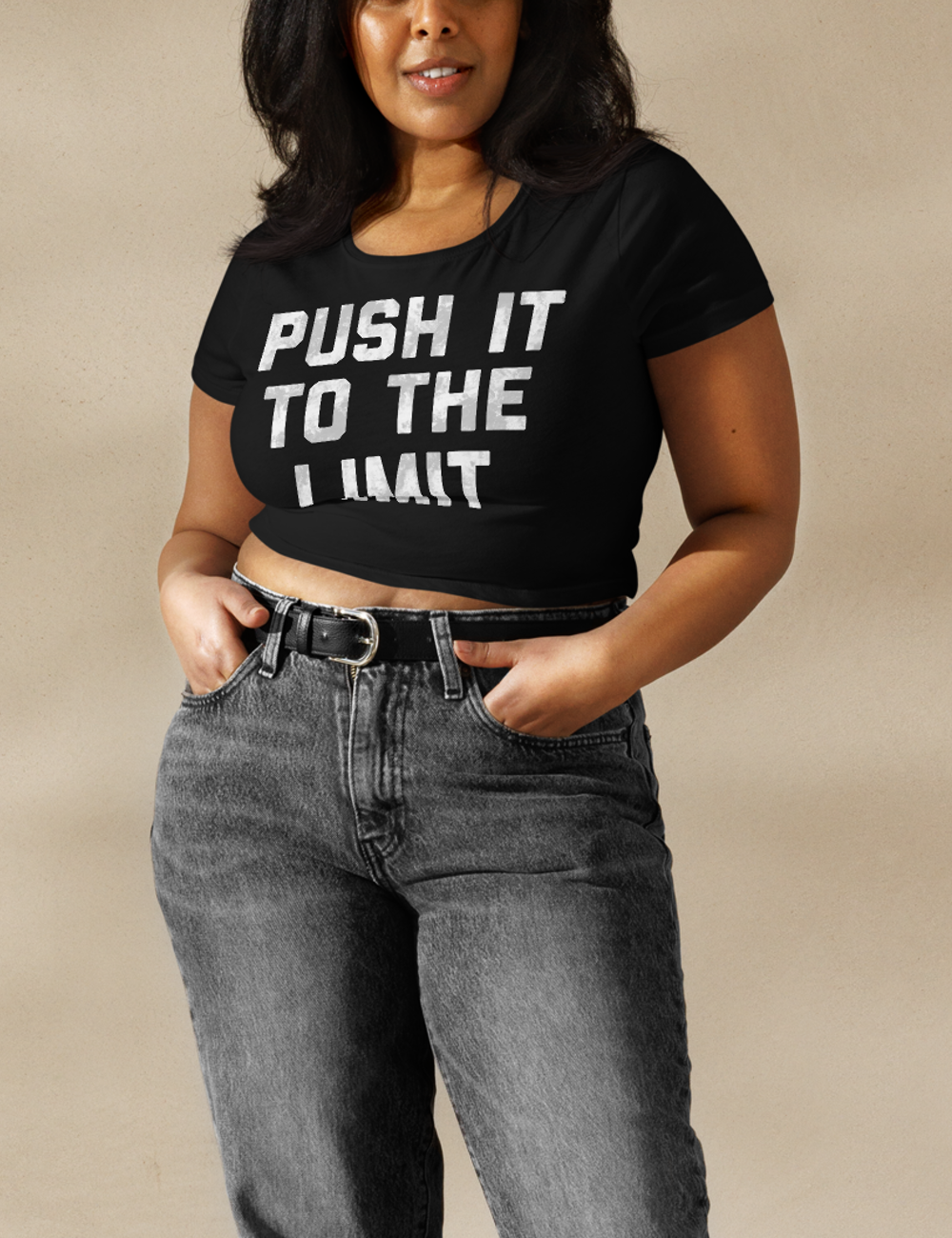 Push It To The Limit Women's Fitted Crop Top T-Shirt OniTakai