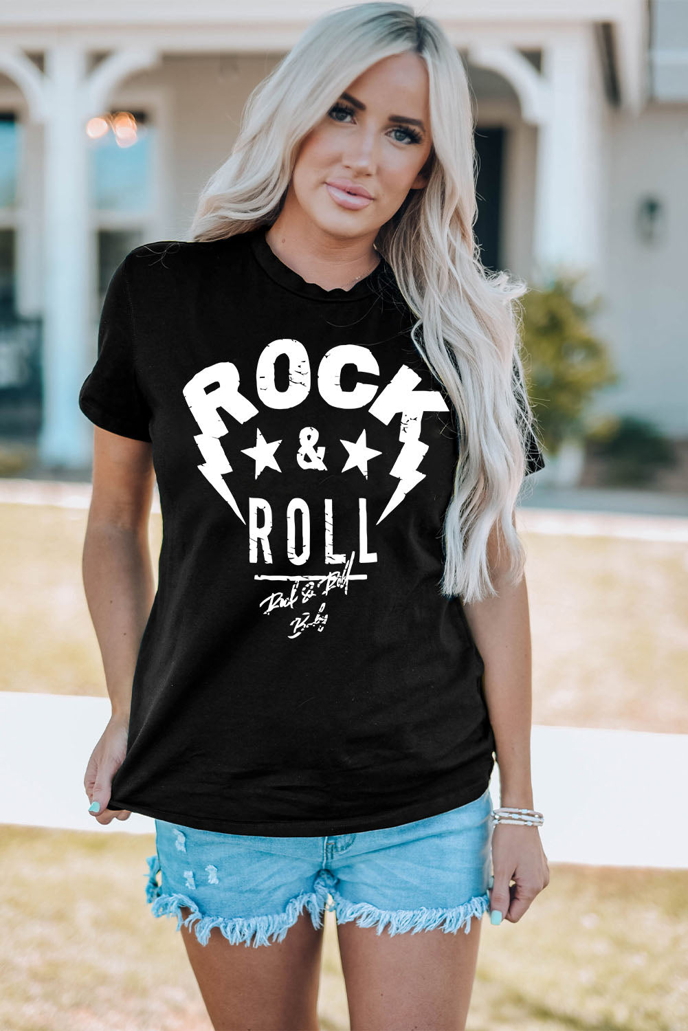 ROCK & ROLL Graphic Round Neck Short Sleeve Tee OniTakai