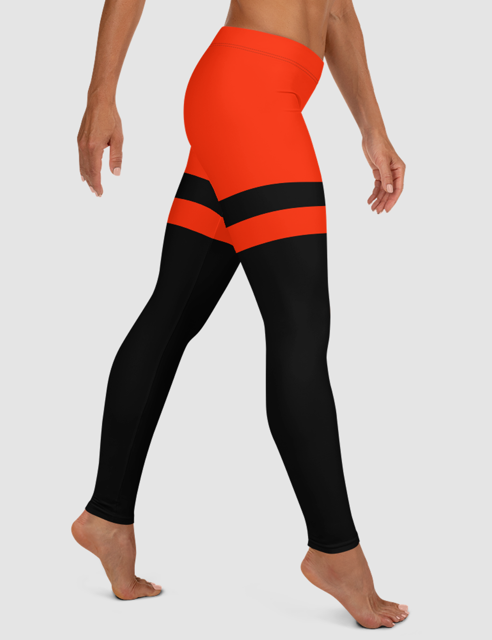 Red And Black Thigh-Striped Single Line | Women's Standard Yoga Leggings OniTakai
