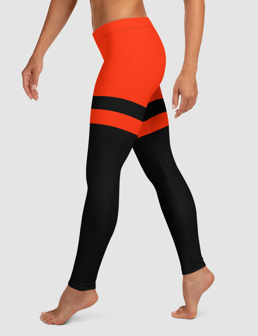 Red And Black Thigh-Striped Single Line | Women's Standard Yoga Leggings OniTakai