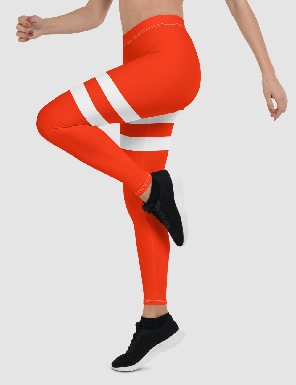 Red And White Double Thigh Striped | Women's Standard Yoga Leggings OniTakai