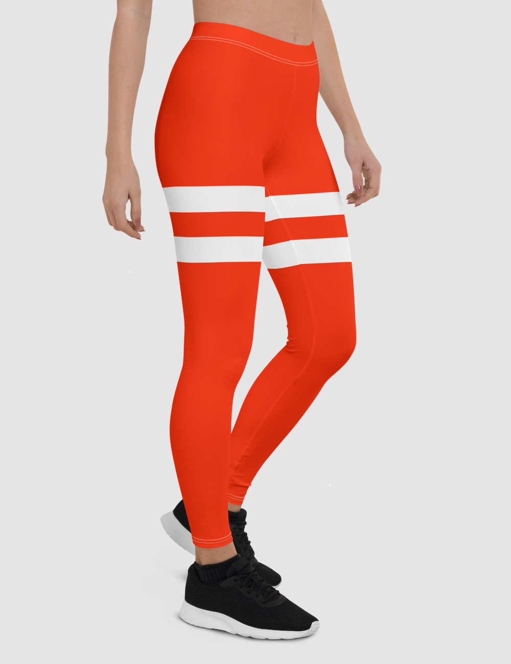 Red And White Double Thigh Striped | Women's Standard Yoga Leggings OniTakai