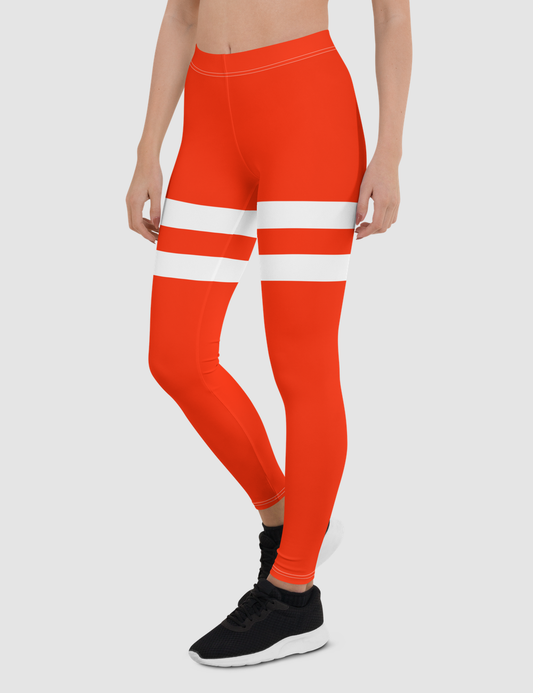 Red And White Double Thigh Striped | Women's Standard Yoga Leggings OniTakai