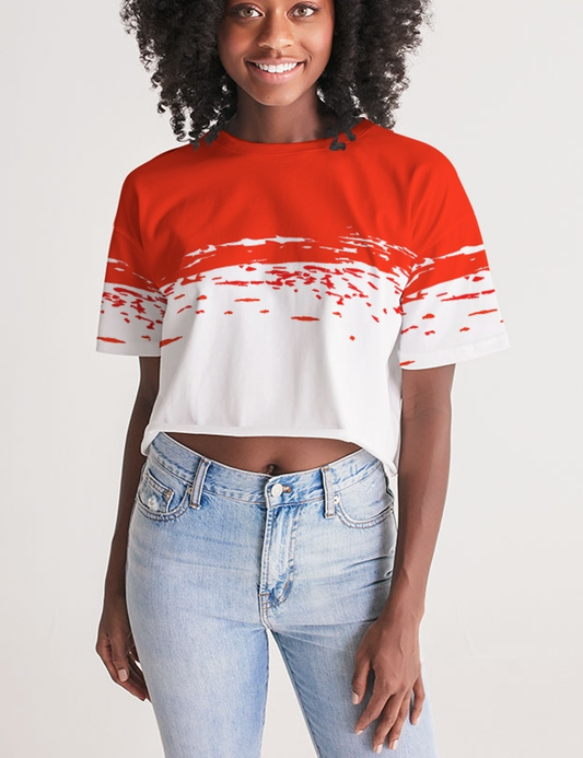 Red Paint Brush | Women's Oversized Crop Top T-Shirt OniTakai