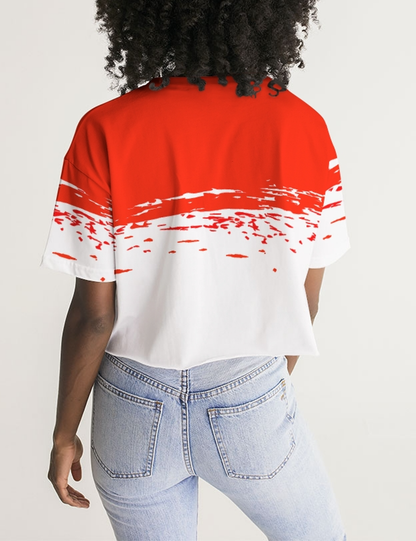 Red Paint Brush | Women's Oversized Crop Top T-Shirt OniTakai
