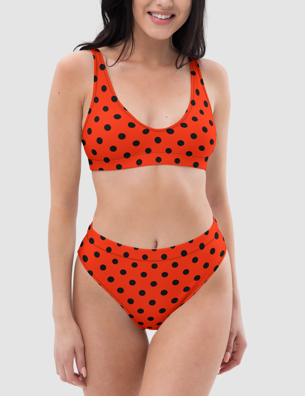 Red Polka Dot | Women's Essential High-Waisted Bikini OniTakai