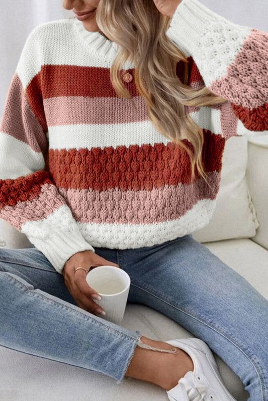 Red Stripe Cable Knit Drop Shoulder Sweater OniTakai