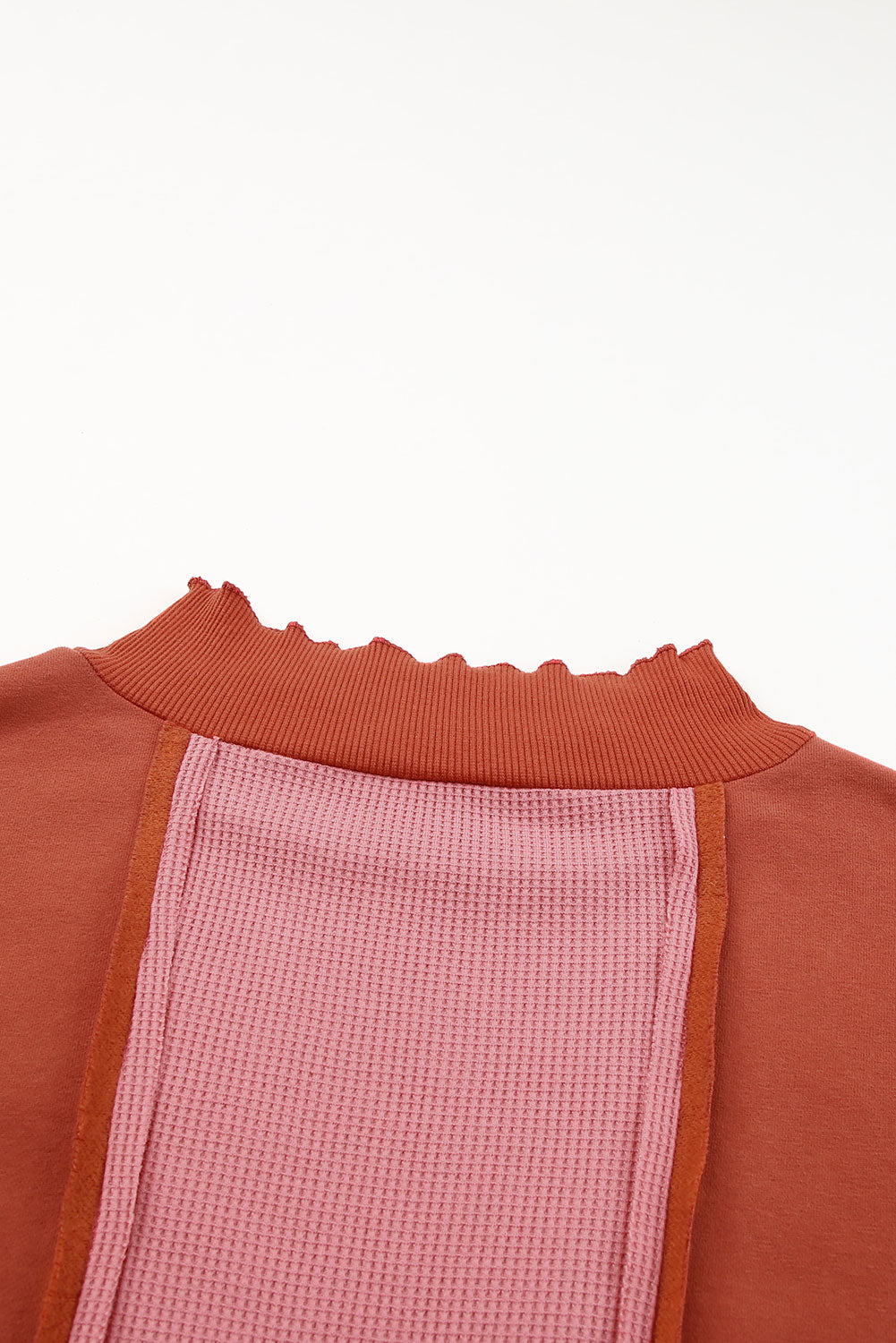 Red Waffle Knit Ripped Exposed Seam	Patchwork Top with Thumbhole OniTakai