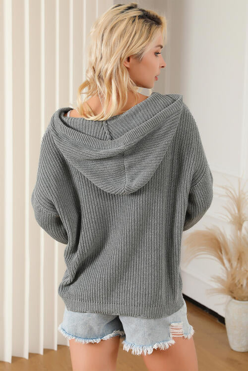 Rivet Drawstring Hooded Long Sleeve Sweater OniTakai