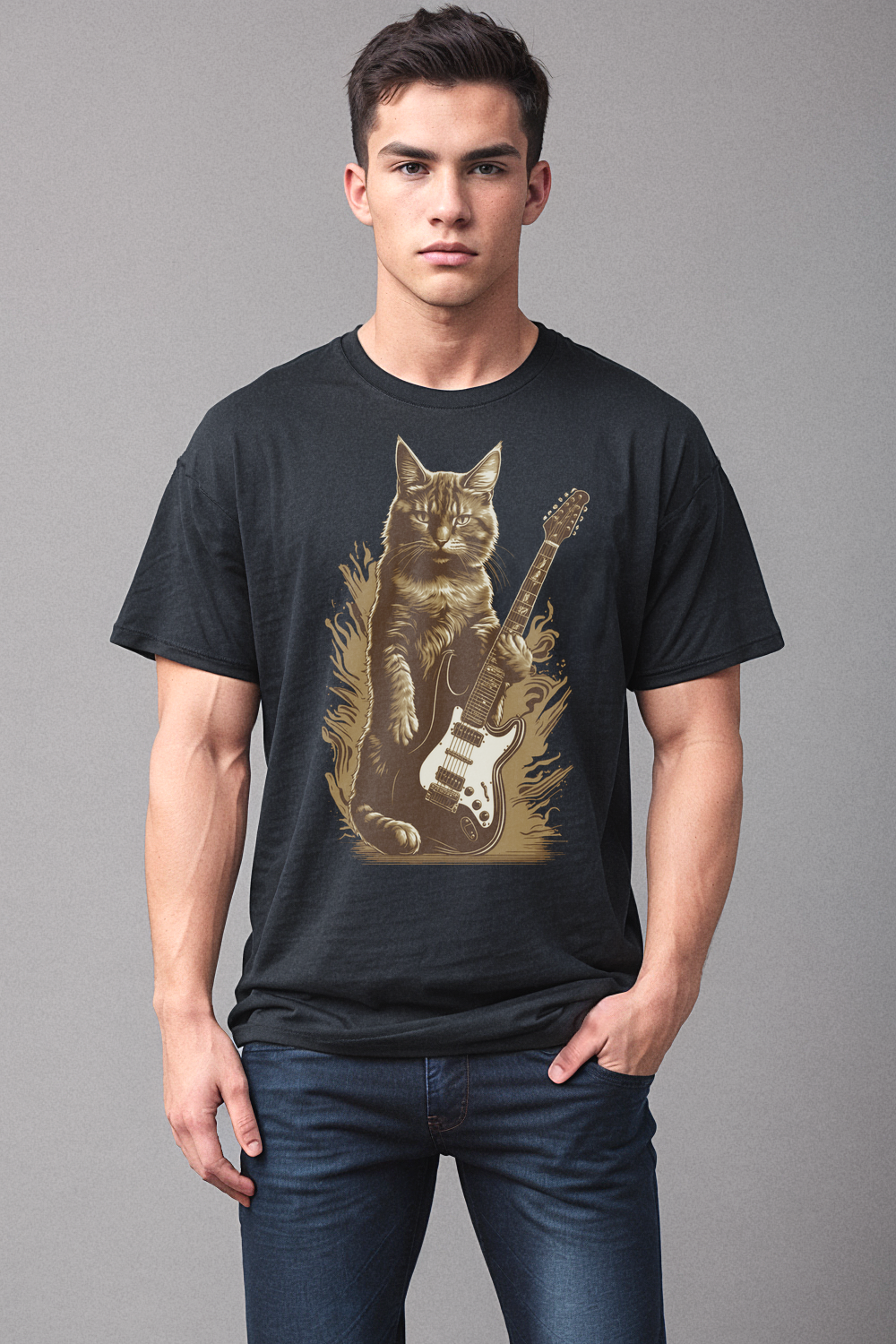 Rockstar Cat With A Guitar Men's Classic T-Shirt OniTakai