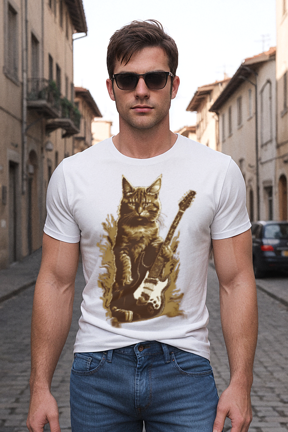 Rockstar Cat With A Guitar Men's Fitted T-Shirt OniTakai