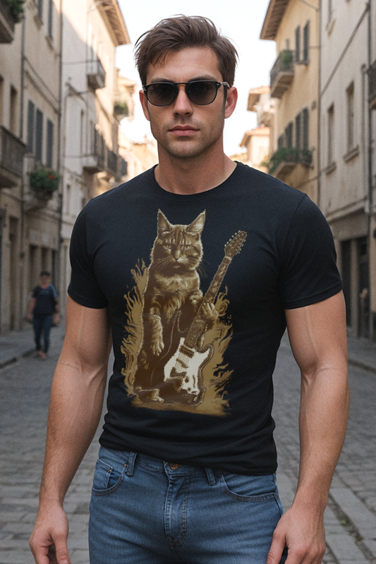 Rockstar Cat With A Guitar Men's Fitted T-Shirt OniTakai