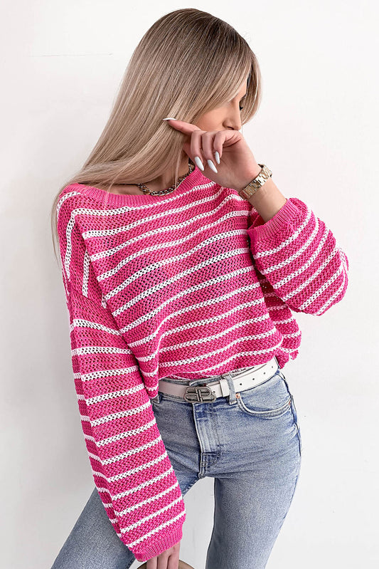 Rose Drop Shoulder Contrasting Striped Sweater OniTakai