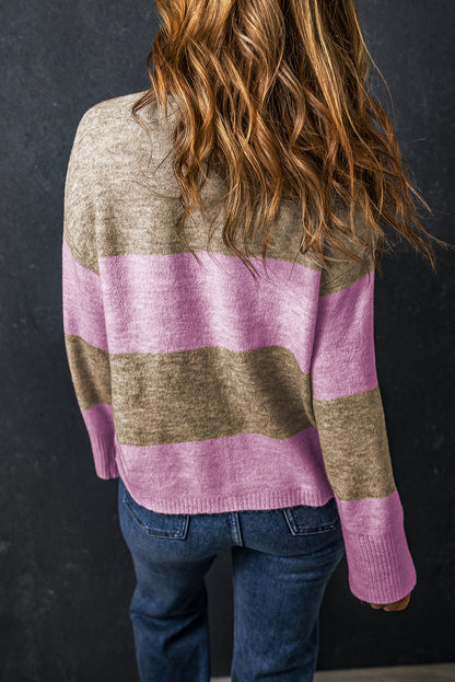 Rose Stripe Crew Neck Wide Sleeve Color Block Sweater OniTakai