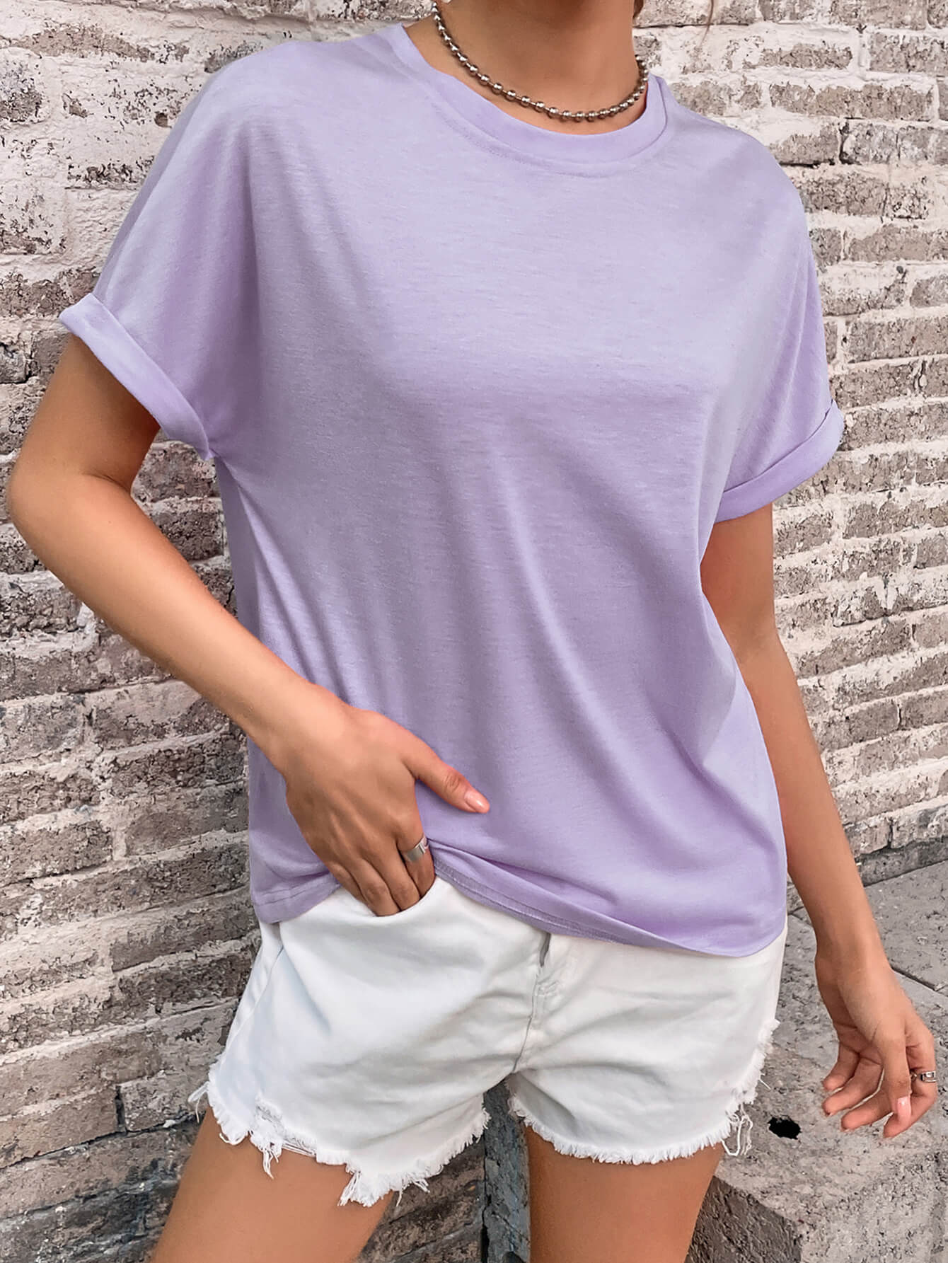 Round Neck Cuffed Sleeve T-Shirt OniTakai