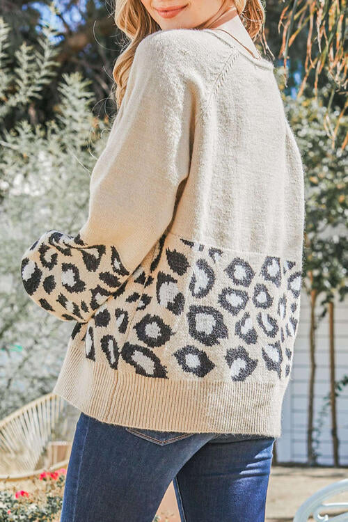 Round Neck Leopard Print Stitched Long-Sleeved Sweater OniTakai