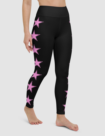 Side Lined Stylized Pink Stars | Women's High Waist Yoga Leggings OniTakai