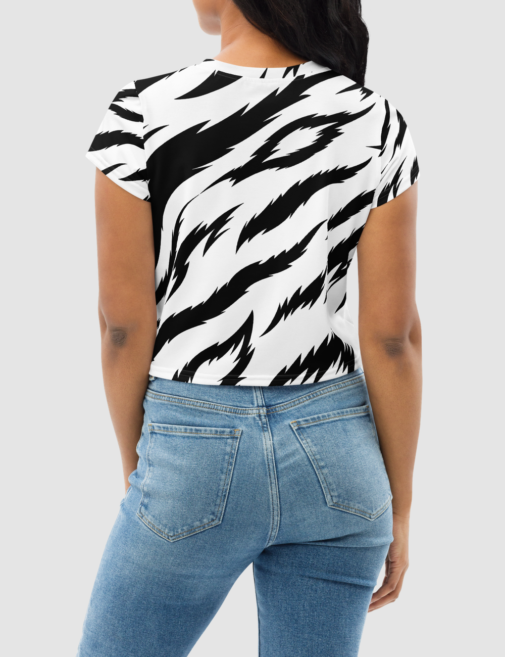 Snow Tiger Stripes | Women's Sublimated Crop Top T-Shirt OniTakai