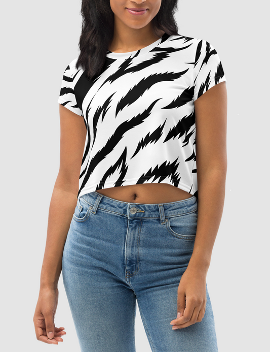 Snow Tiger Stripes | Women's Sublimated Crop Top T-Shirt OniTakai