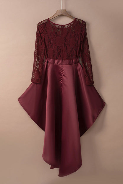Spliced Lace High-Low Long Sleeve Dress OniTakai