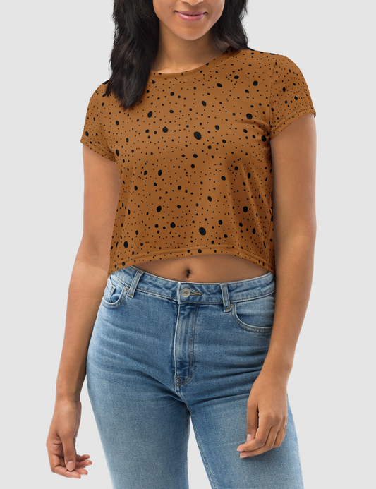 Spotted Cheetah Rich Gold Animal Print Women's Sublimated Crop Top T-Shirt OniTakai