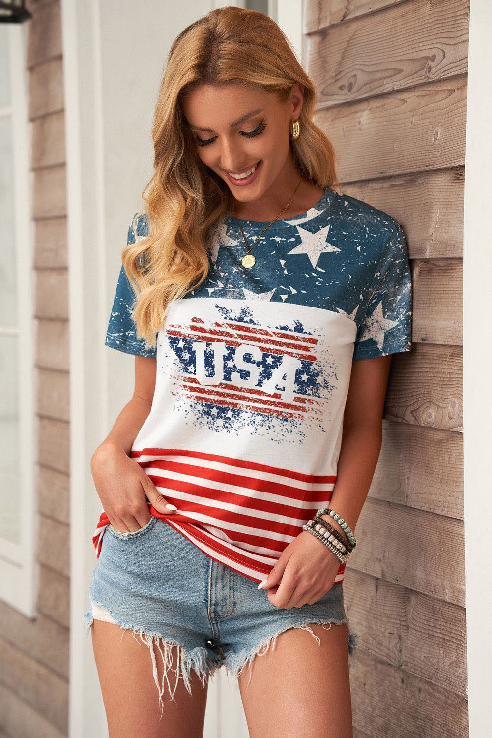 Stars and Stripes USA Color Block Women's T-Shirt OniTakai