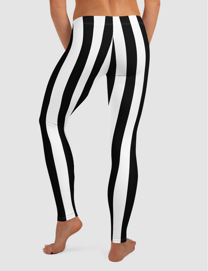Striped Black White Panel | Women's Standard Yoga Leggings OniTakai