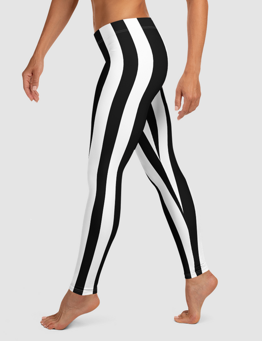 Striped Black White Panel | Women's Standard Yoga Leggings OniTakai