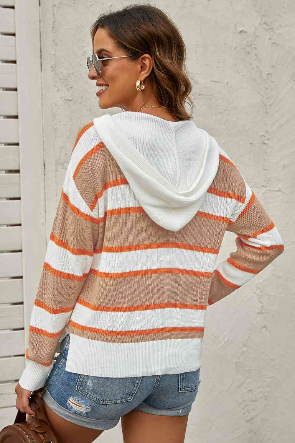Striped Drawstring Hooded Sweater OniTakai