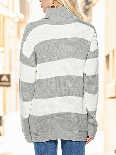 Striped Turtleneck Long Sleeve Sweater OniTakai