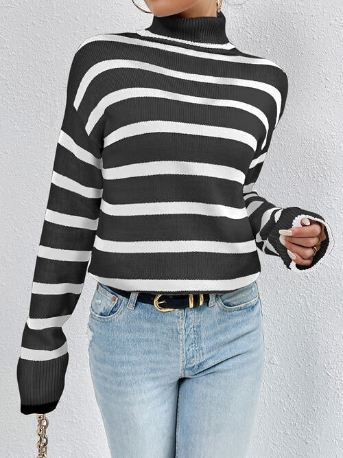 Striped Turtleneck Long Sleeve Sweater OniTakai